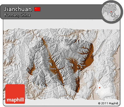 Physical 3D Map of Jianchuan, lighten