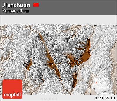 Physical 3D Map of Jianchuan, lighten