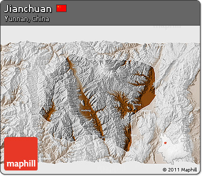 Physical 3D Map of Jianchuan, lighten