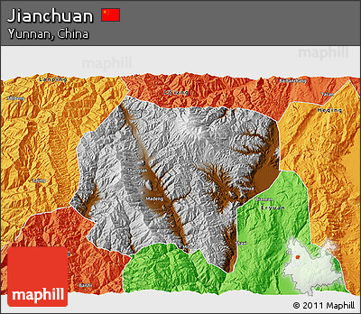 Physical 3D Map of Jianchuan, political outside