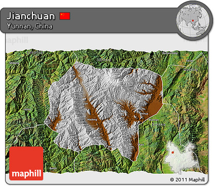 Physical 3D Map of Jianchuan, satellite outside
