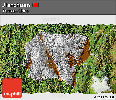 Physical 3D Map of Jianchuan, satellite outside