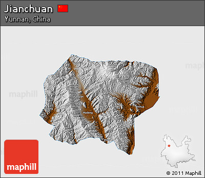 Physical 3D Map of Jianchuan, single color outside