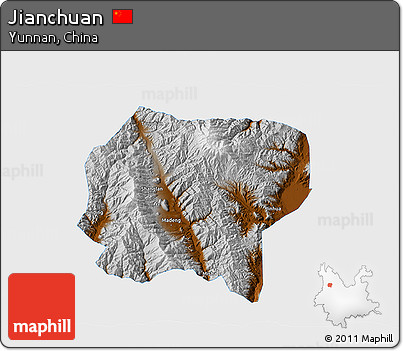 Physical 3D Map of Jianchuan, single color outside