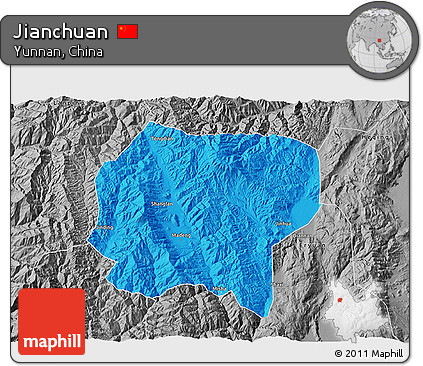 Political 3D Map of Jianchuan, desaturated