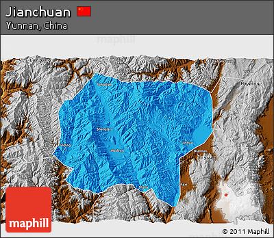 Political 3D Map of Jianchuan, physical outside