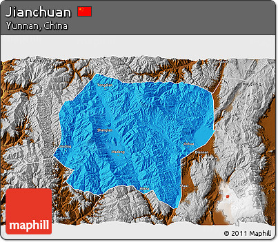 Political 3D Map of Jianchuan, physical outside