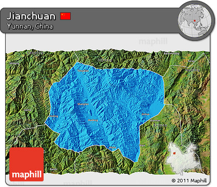 Political 3D Map of Jianchuan, satellite outside
