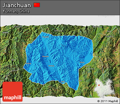 Political 3D Map of Jianchuan, satellite outside