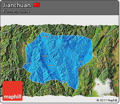 Political 3D Map of Jianchuan, satellite outside