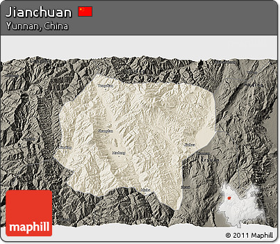 Shaded Relief 3D Map of Jianchuan, darken