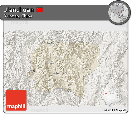Shaded Relief 3D Map of Jianchuan, lighten