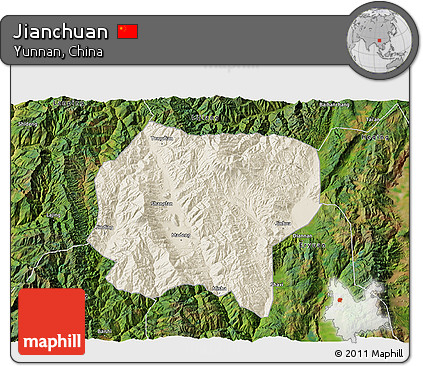 Shaded Relief 3D Map of Jianchuan, satellite outside