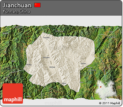 Shaded Relief 3D Map of Jianchuan, satellite outside