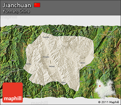 Shaded Relief 3D Map of Jianchuan, satellite outside