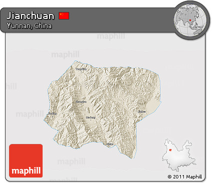Shaded Relief 3D Map of Jianchuan, single color outside