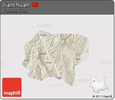 Shaded Relief 3D Map of Jianchuan, single color outside