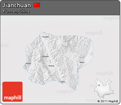 Silver Style 3D Map of Jianchuan, single color outside