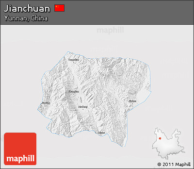 Silver Style 3D Map of Jianchuan, single color outside