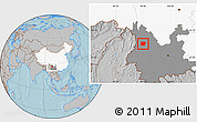 Gray Location Map of Jianchuan, highlighted country, highlighted parent region, hill shading