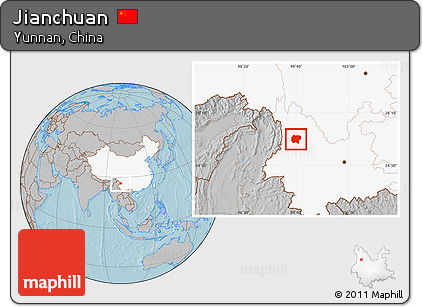 Gray Location Map of Jianchuan, highlighted country, hill shading