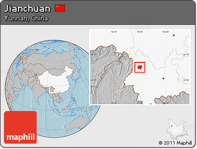 Gray Location Map of Jianchuan, highlighted country, hill shading