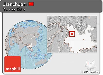Gray Location Map of Jianchuan, highlighted parent region, hill shading