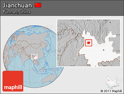 Gray Location Map of Jianchuan, highlighted parent region, hill shading
