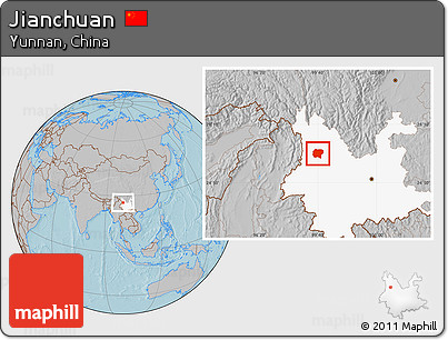 Gray Location Map of Jianchuan, highlighted parent region, hill shading