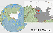 Savanna Style Location Map of Jianchuan, highlighted country, highlighted parent region, hill shading