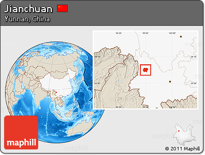 Shaded Relief Location Map of Jianchuan, highlighted country