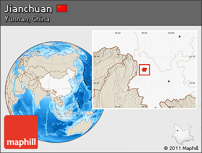 Shaded Relief Location Map of Jianchuan, highlighted country