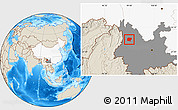 Shaded Relief Location Map of Jianchuan, highlighted country, highlighted parent region