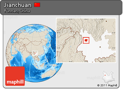 Shaded Relief Location Map of Jianchuan, highlighted parent region