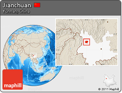Shaded Relief Location Map of Jianchuan, highlighted parent region