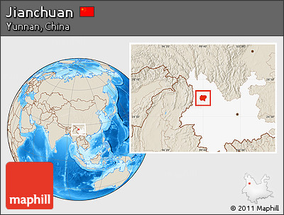 Shaded Relief Location Map of Jianchuan, highlighted parent region