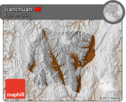 Physical Map of Jianchuan, lighten
