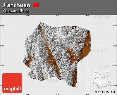 Physical Map of Jianchuan, single color outside