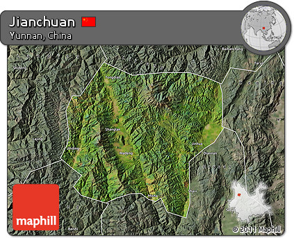 Satellite Map of Jianchuan, semi-desaturated