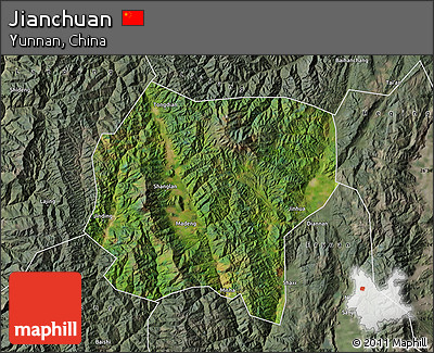 Satellite Map of Jianchuan, semi-desaturated