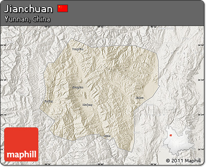 Shaded Relief Map of Jianchuan, lighten