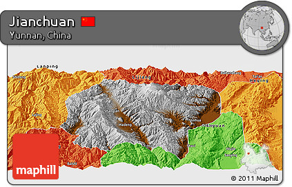 Physical Panoramic Map of Jianchuan, political outside