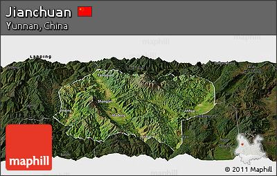 Satellite Panoramic Map of Jianchuan, darken