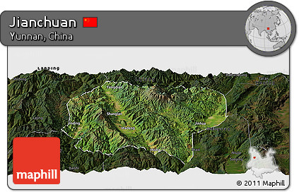 Satellite Panoramic Map of Jianchuan, darken