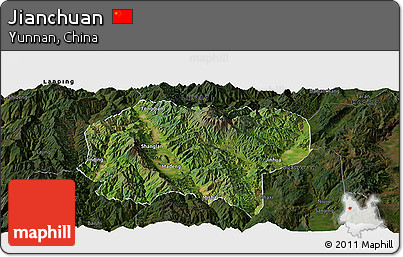 Satellite Panoramic Map of Jianchuan, darken
