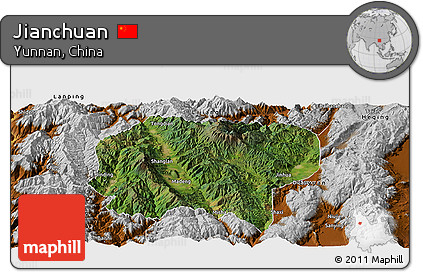Satellite Panoramic Map of Jianchuan, physical outside