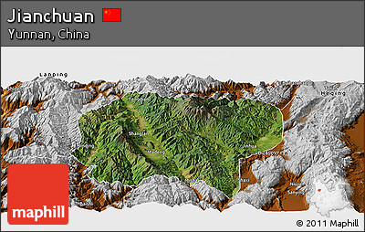 Satellite Panoramic Map of Jianchuan, physical outside