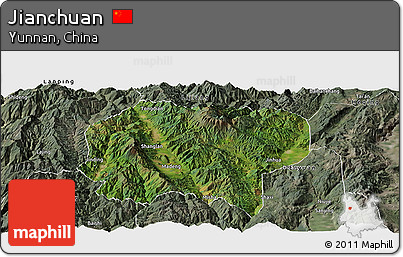 Satellite Panoramic Map of Jianchuan, semi-desaturated