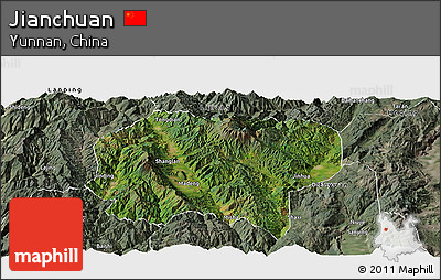 Satellite Panoramic Map of Jianchuan, semi-desaturated