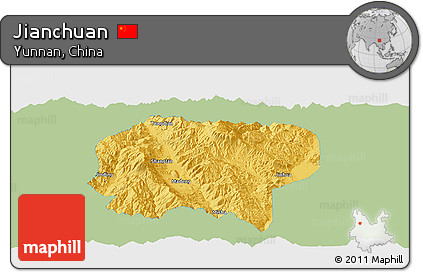 Savanna Style Panoramic Map of Jianchuan, single color outside